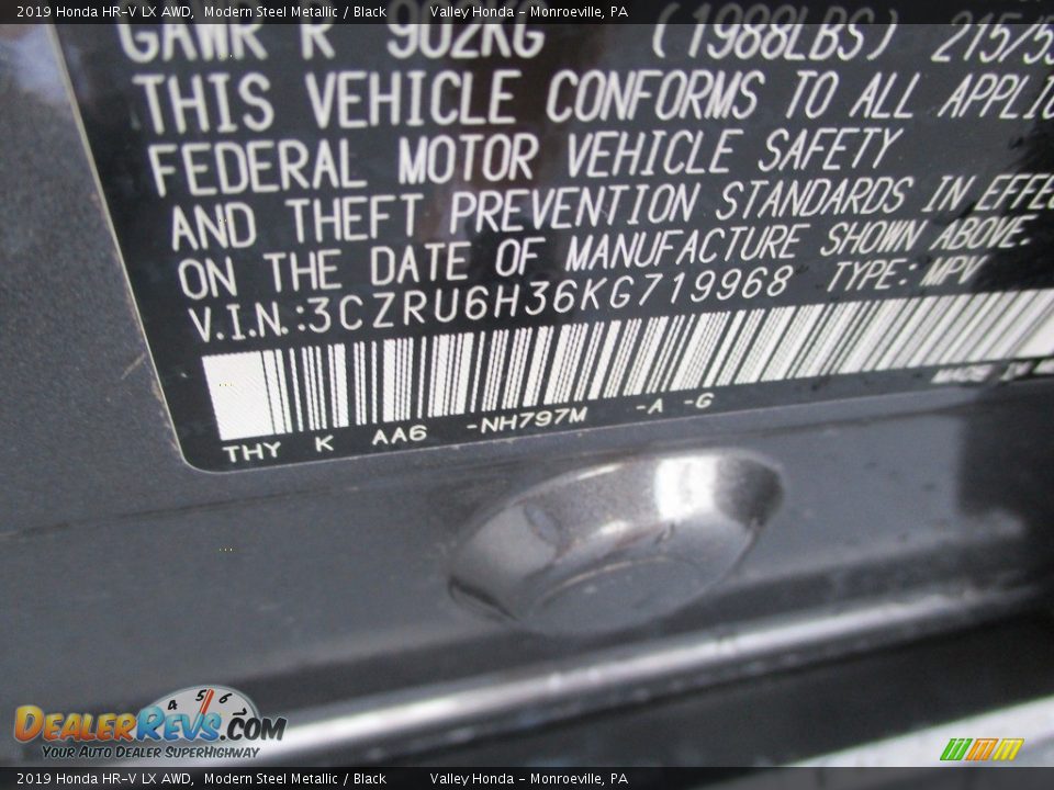 2019 Honda HR-V LX AWD Modern Steel Metallic / Black Photo #19