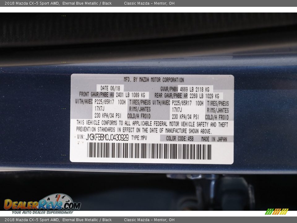 2018 Mazda CX-5 Sport AWD Eternal Blue Metallic / Black Photo #18