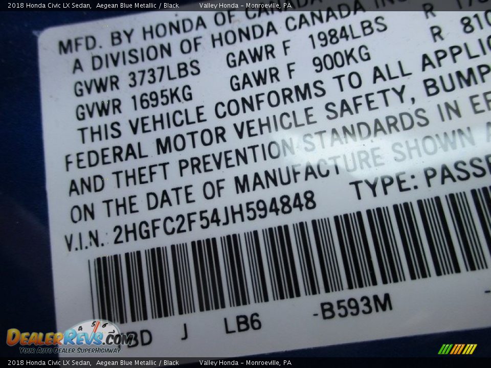 2018 Honda Civic LX Sedan Aegean Blue Metallic / Black Photo #19