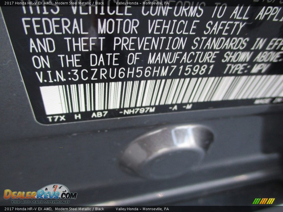 2017 Honda HR-V EX AWD Modern Steel Metallic / Black Photo #19