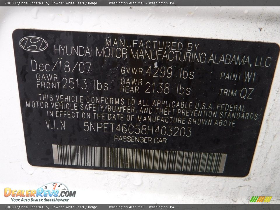 2008 Hyundai Sonata GLS Powder White Pearl / Beige Photo #23