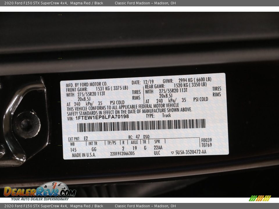 2020 Ford F150 STX SuperCrew 4x4 Magma Red / Black Photo #20