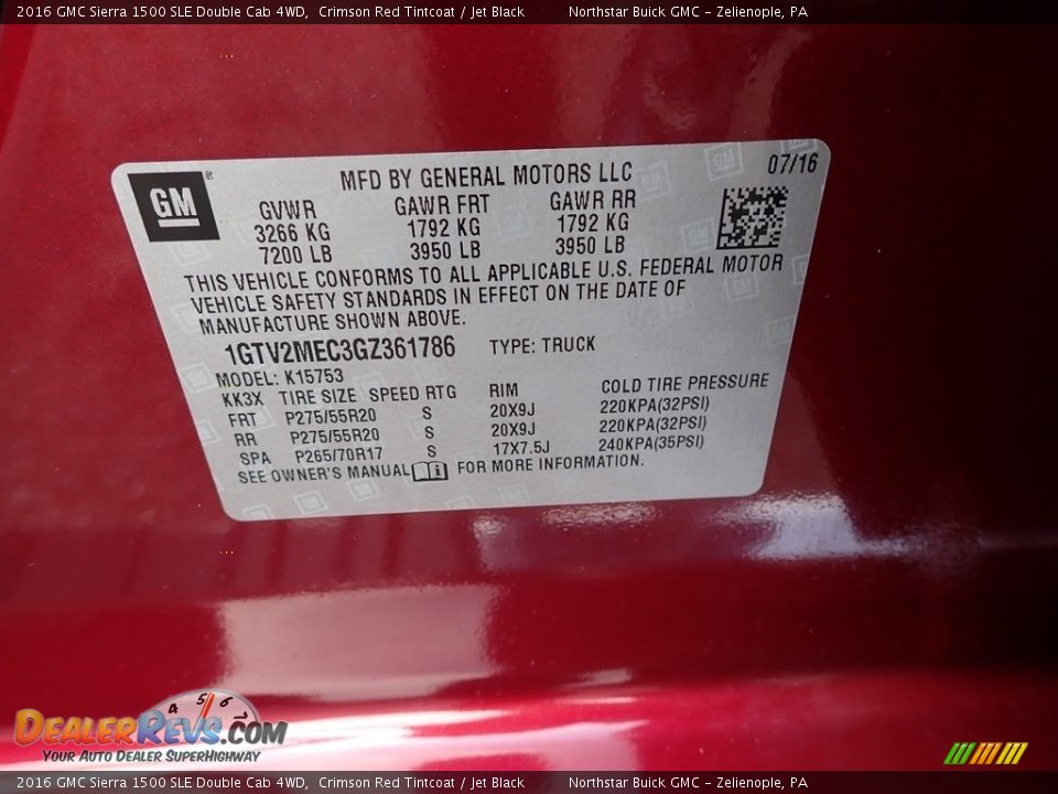 2016 GMC Sierra 1500 SLE Double Cab 4WD Crimson Red Tintcoat / Jet Black Photo #15