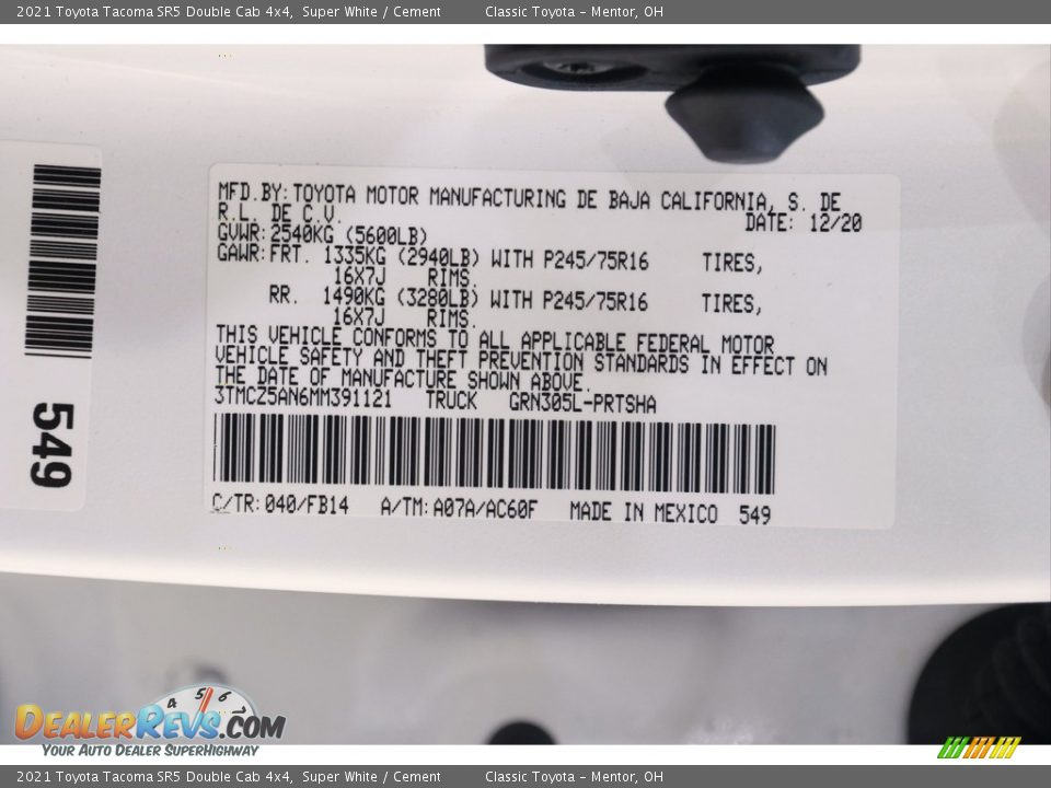 2021 Toyota Tacoma SR5 Double Cab 4x4 Super White / Cement Photo #18