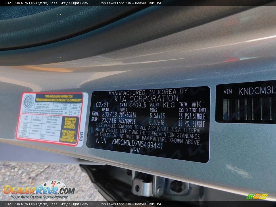 2022 Kia Niro LXS Hybrid Steel Gray / Light Gray Photo #20