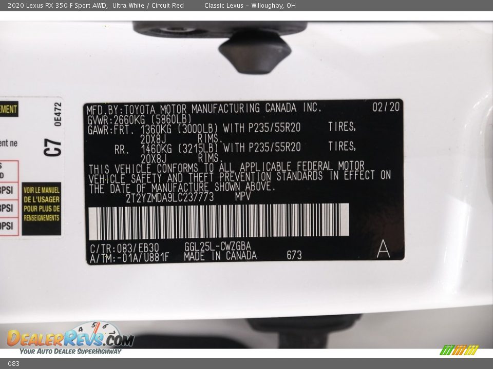 Lexus Color Code 083 Ultra White