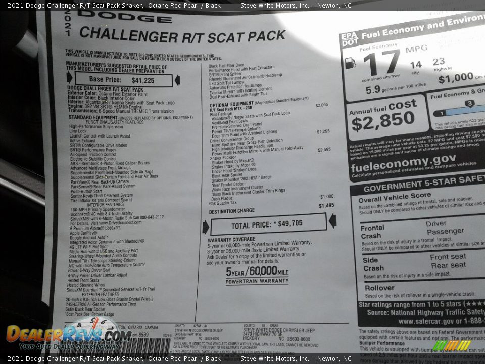 2021 Dodge Challenger R/T Scat Pack Shaker Window Sticker Photo #26