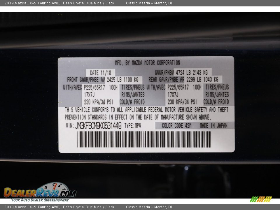 2019 Mazda CX-5 Touring AWD Deep Crystal Blue Mica / Black Photo #19