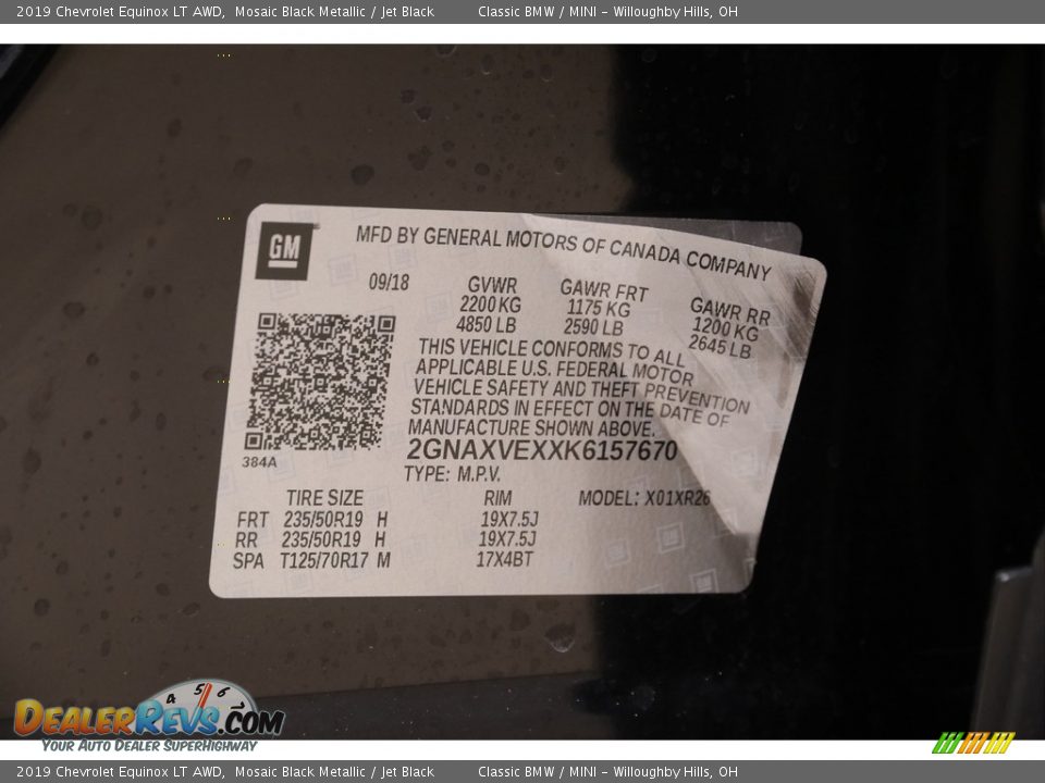 2019 Chevrolet Equinox LT AWD Mosaic Black Metallic / Jet Black Photo #22