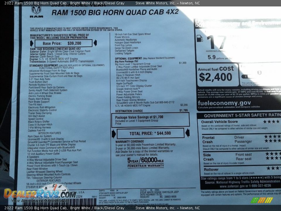 2022 Ram 1500 Big Horn Quad Cab Window Sticker Photo #27