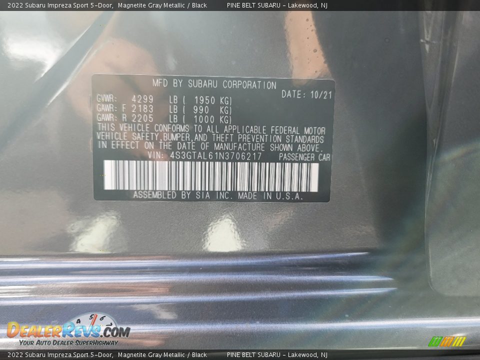 2022 Subaru Impreza Sport 5-Door Magnetite Gray Metallic / Black Photo #14