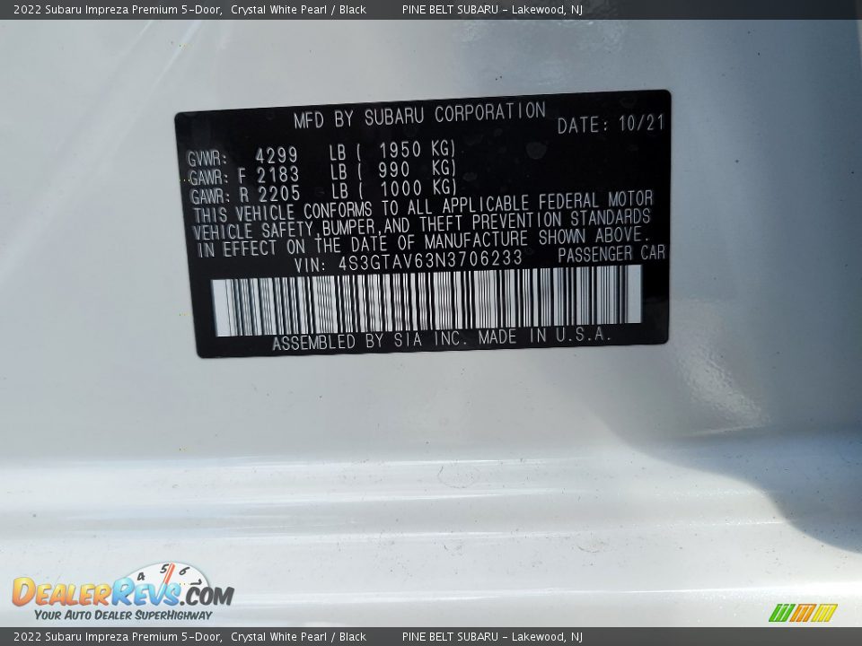 2022 Subaru Impreza Premium 5-Door Crystal White Pearl / Black Photo #14
