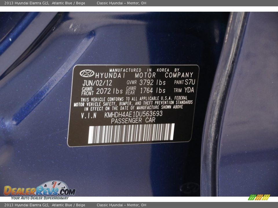 2013 Hyundai Elantra GLS Atlantic Blue / Beige Photo #18