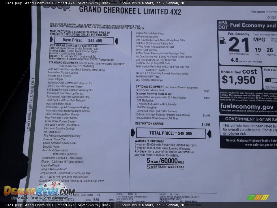 2021 Jeep Grand Cherokee L Limited 4x4 Silver Zynith / Black Photo #31