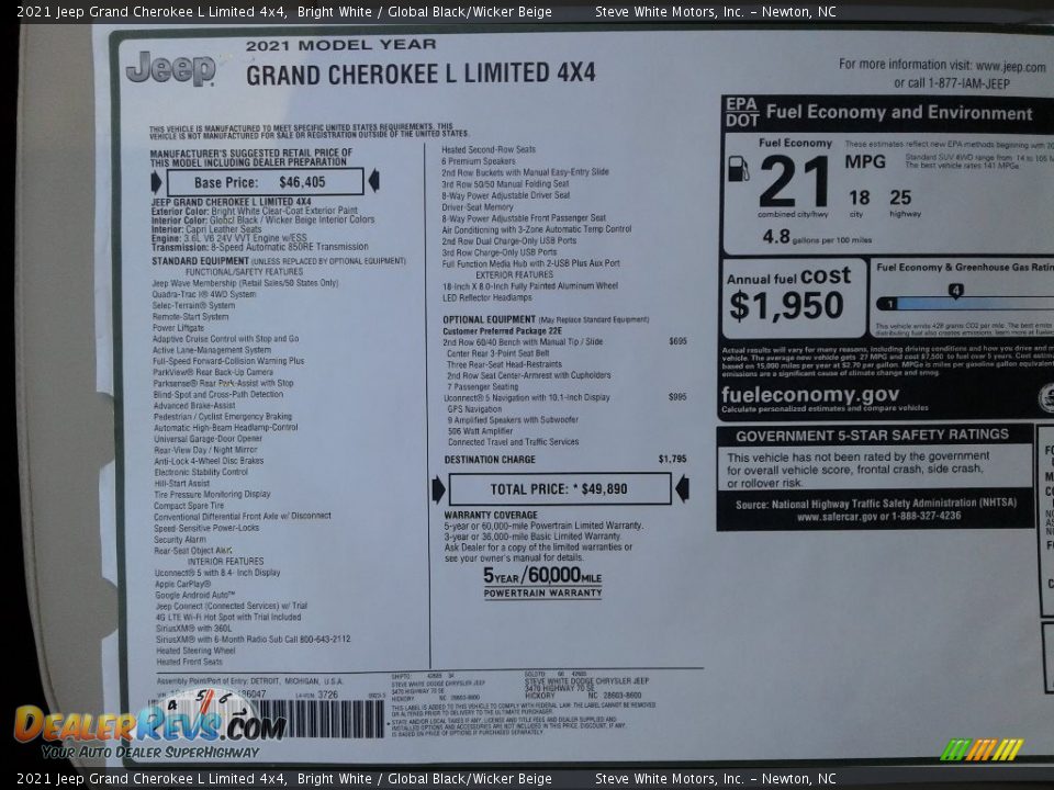 2021 Jeep Grand Cherokee L Limited 4x4 Bright White / Global Black/Wicker Beige Photo #31