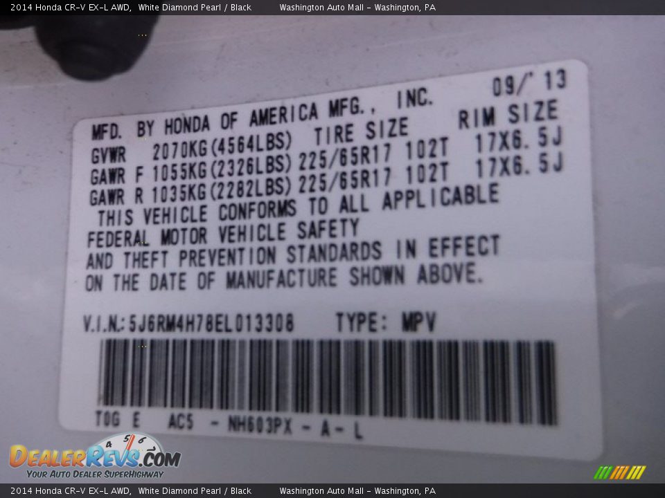 2014 Honda CR-V EX-L AWD White Diamond Pearl / Black Photo #29