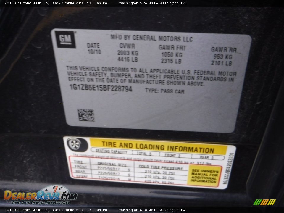 2011 Chevrolet Malibu LS Black Granite Metallic / Titanium Photo #24