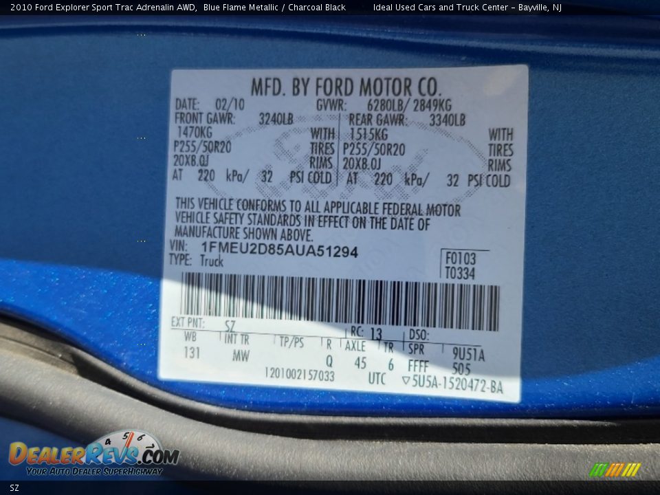 Ford Color Code SZ Blue Flame Metallic