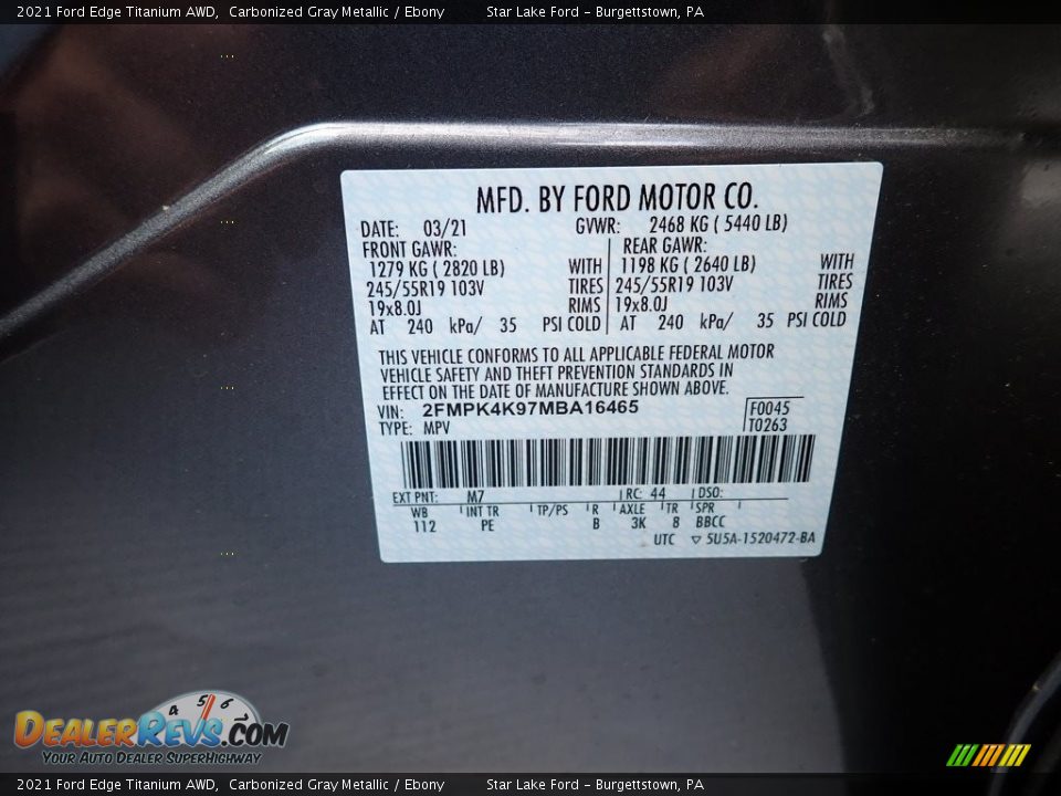 2021 Ford Edge Titanium AWD Carbonized Gray Metallic / Ebony Photo #15