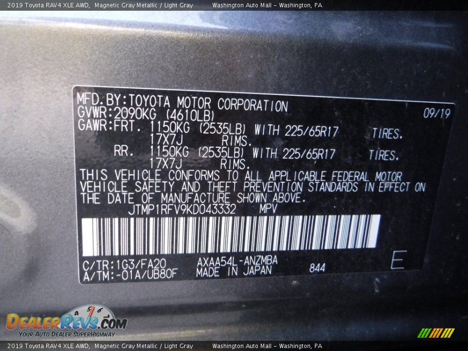2019 Toyota RAV4 XLE AWD Magnetic Gray Metallic / Light Gray Photo #33