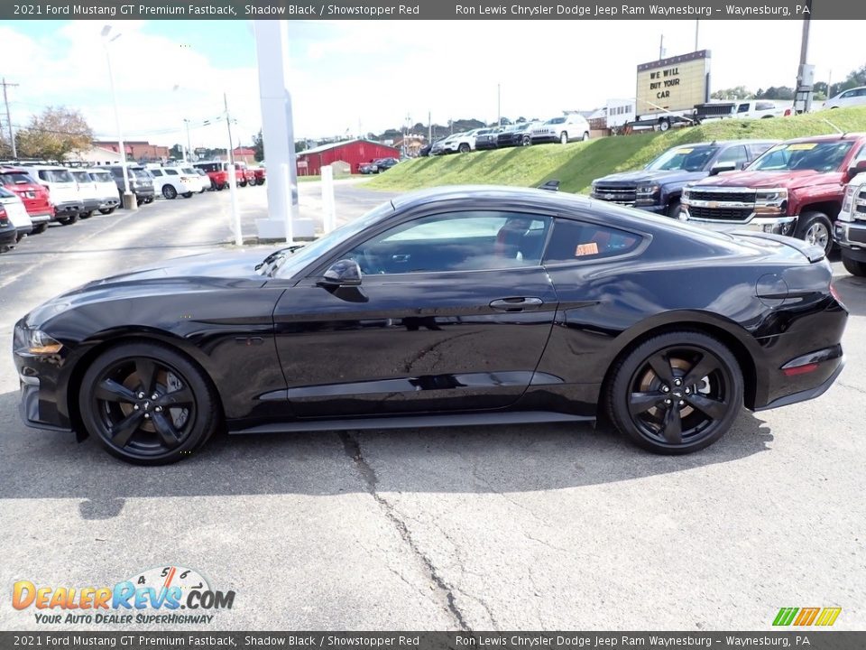 2021 Ford Mustang GT Premium Fastback Shadow Black / Showstopper Red Photo #2