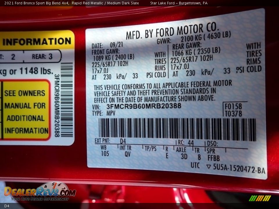 Ford Color Code D4 Rapid Red Metallic