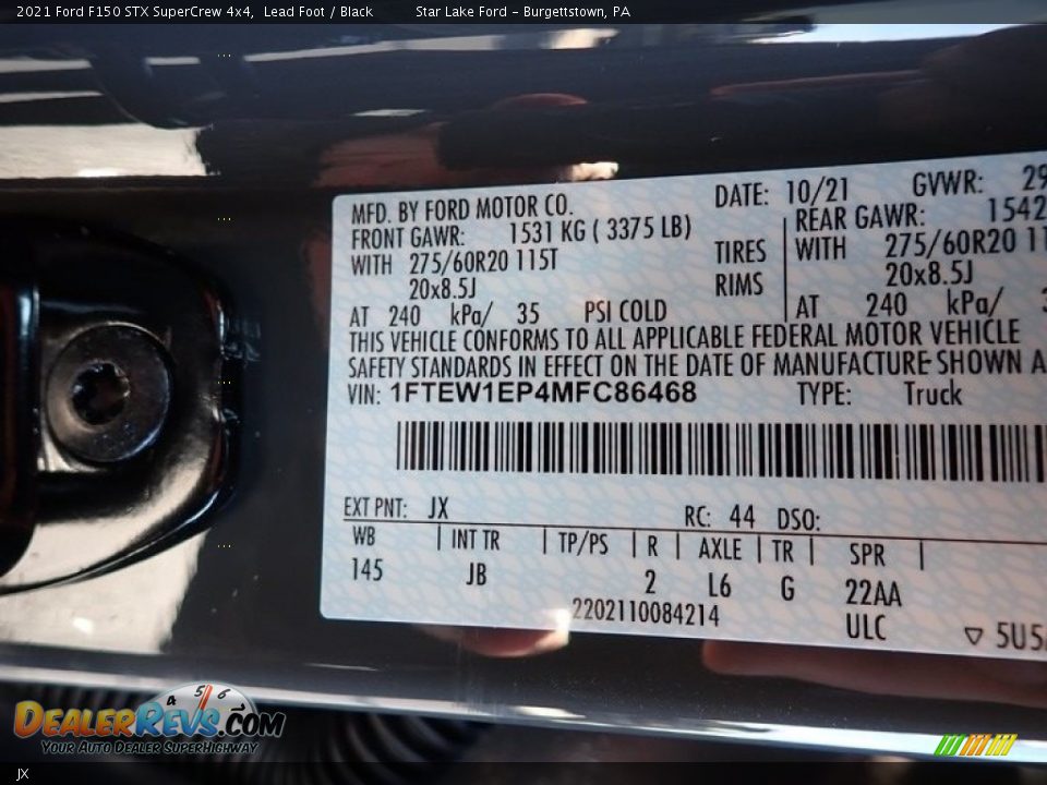 Ford Color Code JX Lead Foot