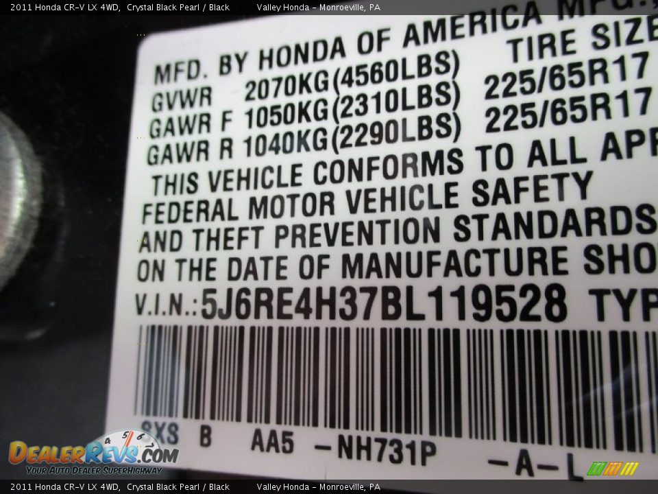 2011 Honda CR-V LX 4WD Crystal Black Pearl / Black Photo #19