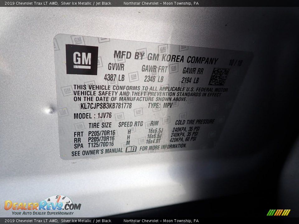2019 Chevrolet Trax LT AWD Silver Ice Metallic / Jet Black Photo #28