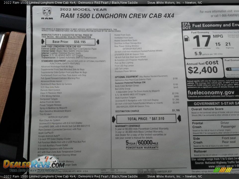 2022 Ram 1500 Limited Longhorn Crew Cab 4x4 Window Sticker Photo #36