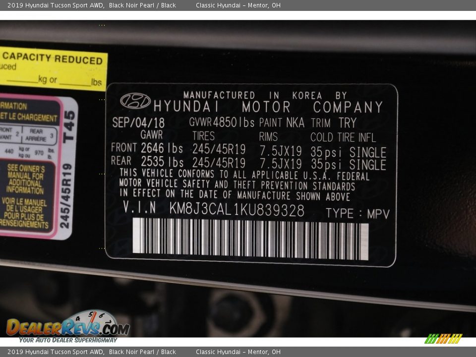 2019 Hyundai Tucson Sport AWD Black Noir Pearl / Black Photo #19