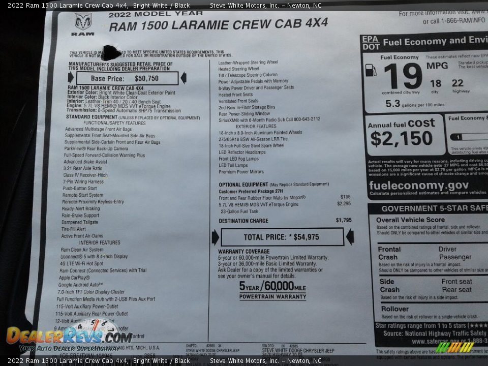 2022 Ram 1500 Laramie Crew Cab 4x4 Bright White / Black Photo #28