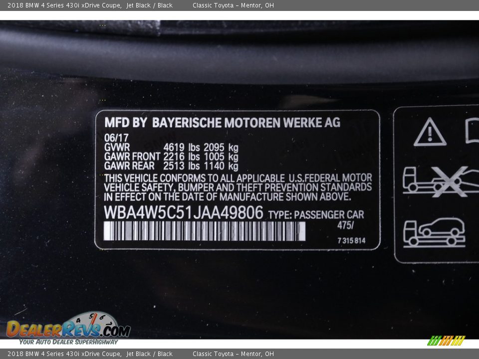 2018 BMW 4 Series 430i xDrive Coupe Jet Black / Black Photo #24