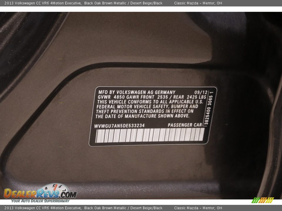 2013 Volkswagen CC VR6 4Motion Executive Black Oak Brown Metallic / Desert Beige/Black Photo #19