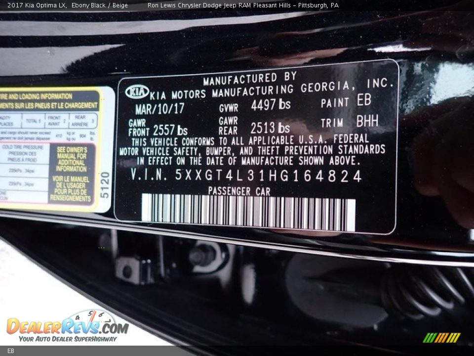 Kia Color Code EB Ebony Black