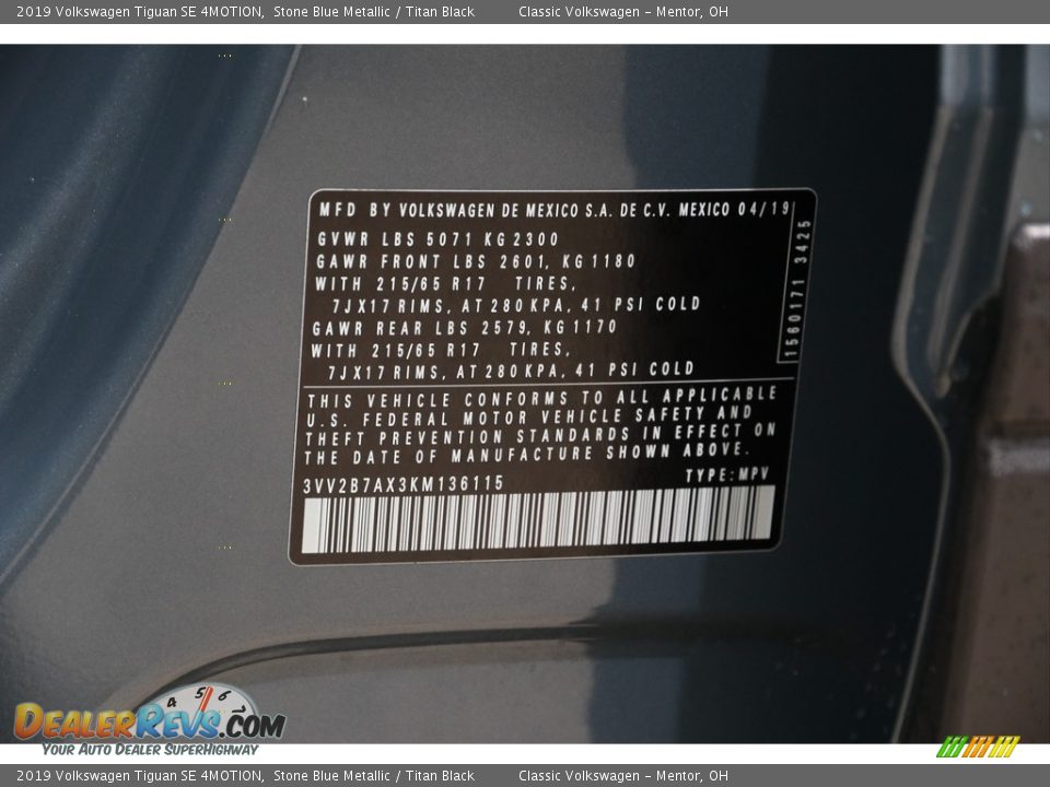 2019 Volkswagen Tiguan SE 4MOTION Stone Blue Metallic / Titan Black Photo #20