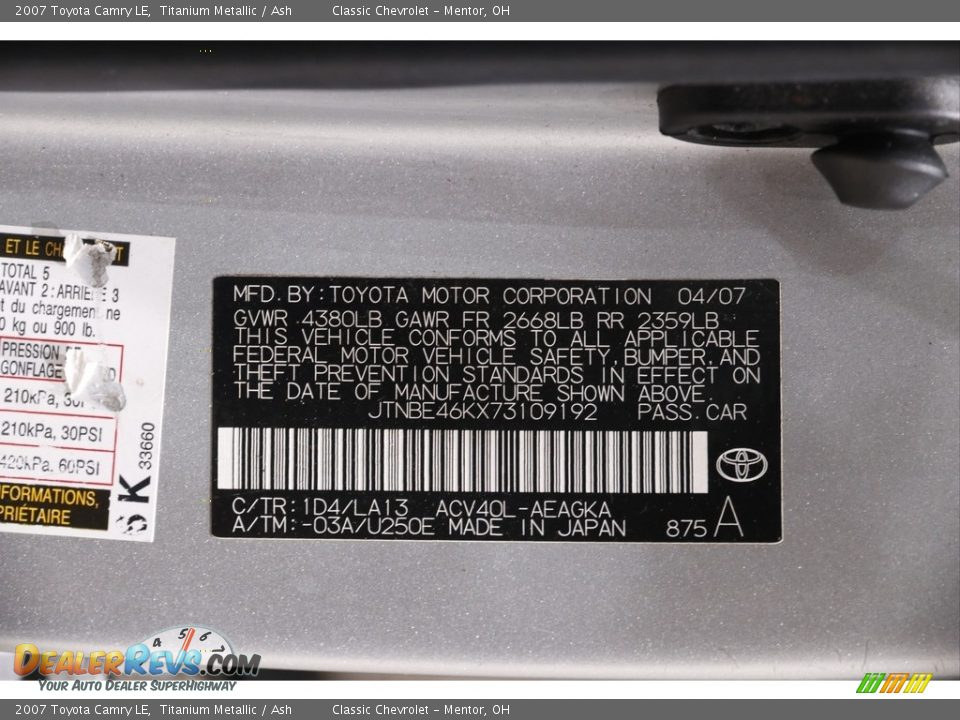 2007 Toyota Camry LE Titanium Metallic / Ash Photo #19