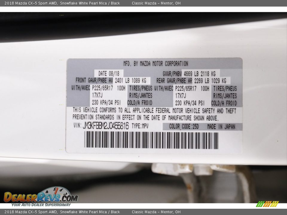2018 Mazda CX-5 Sport AWD Snowflake White Pearl Mica / Black Photo #18