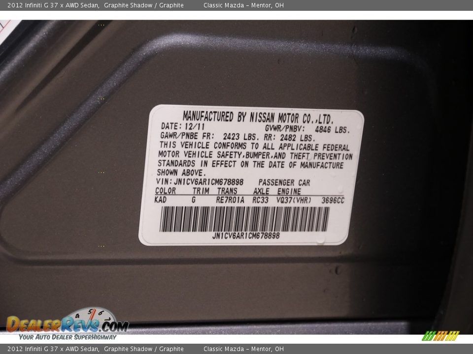 2012 Infiniti G 37 x AWD Sedan Graphite Shadow / Graphite Photo #20