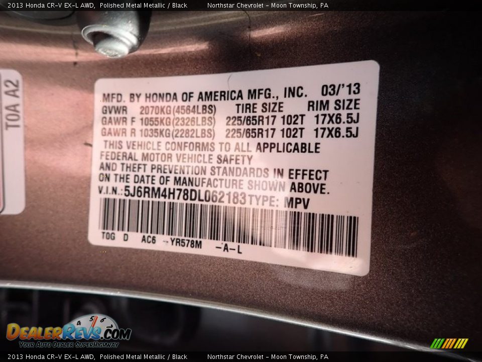 2013 Honda CR-V EX-L AWD Polished Metal Metallic / Black Photo #28