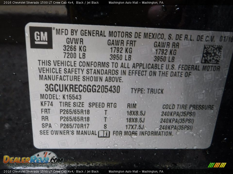 2016 Chevrolet Silverado 1500 LT Crew Cab 4x4 Black / Jet Black Photo #34