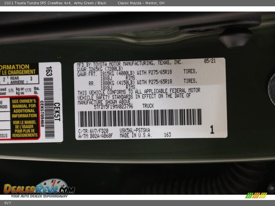 Toyota Color Code 6V7 Army Green