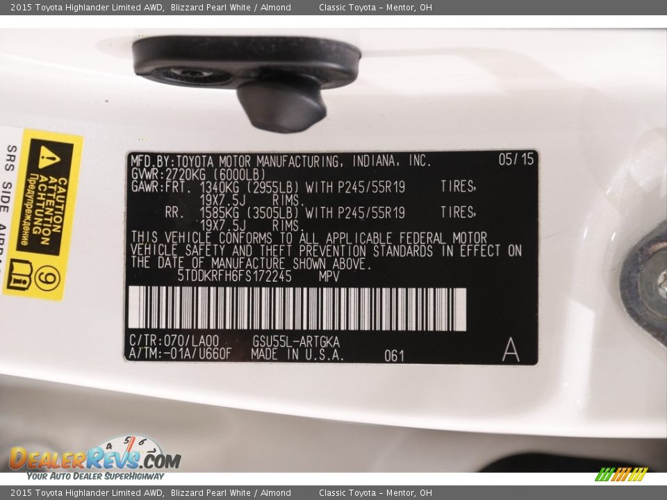 2015 Toyota Highlander Limited AWD Blizzard Pearl White / Almond Photo #22