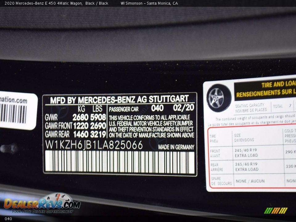 Mercedes-Benz Color Code 040 Black