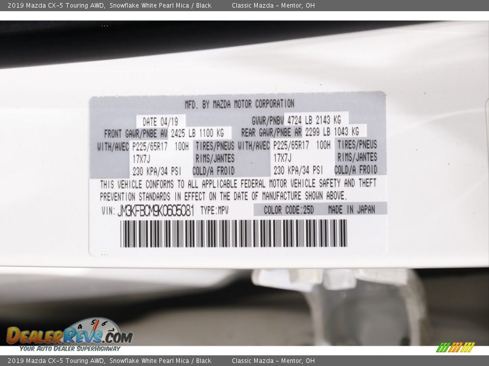 2019 Mazda CX-5 Touring AWD Snowflake White Pearl Mica / Black Photo #18