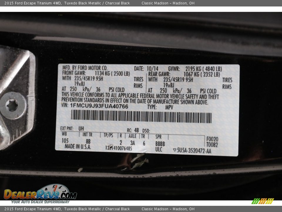 2015 Ford Escape Titanium 4WD Tuxedo Black Metallic / Charcoal Black Photo #21