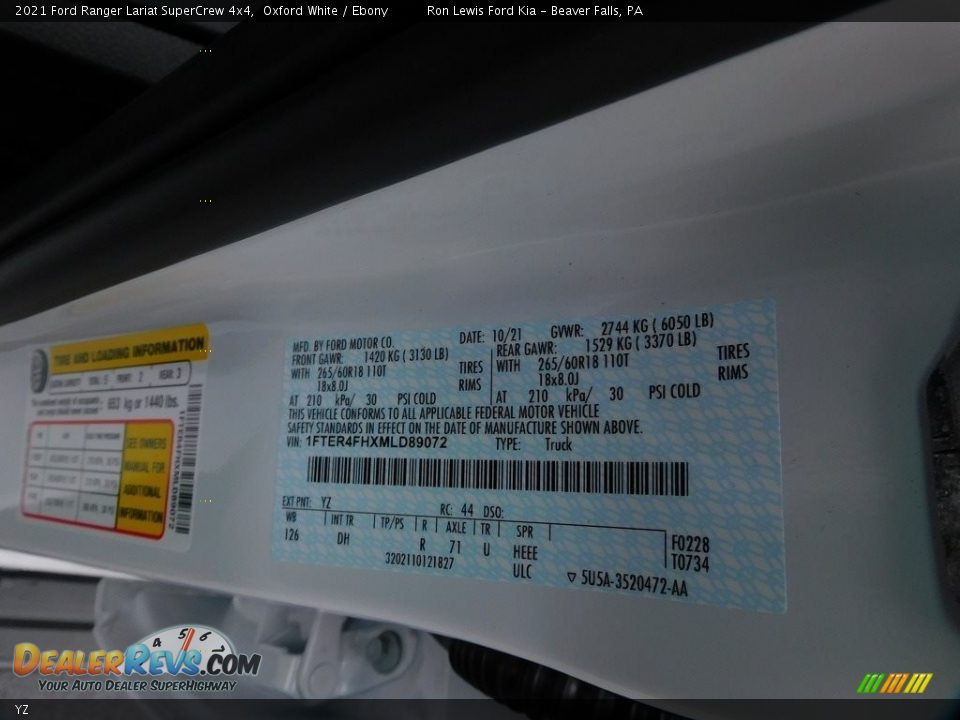 Ford Color Code YZ Oxford White