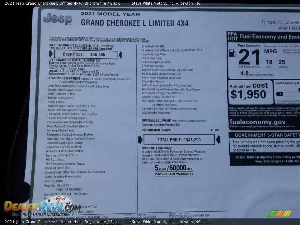 2021 Jeep Grand Cherokee L Limited 4x4 Bright White / Black Photo #31