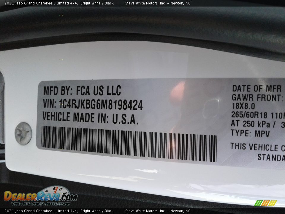 2021 Jeep Grand Cherokee L Limited 4x4 Bright White / Black Photo #33