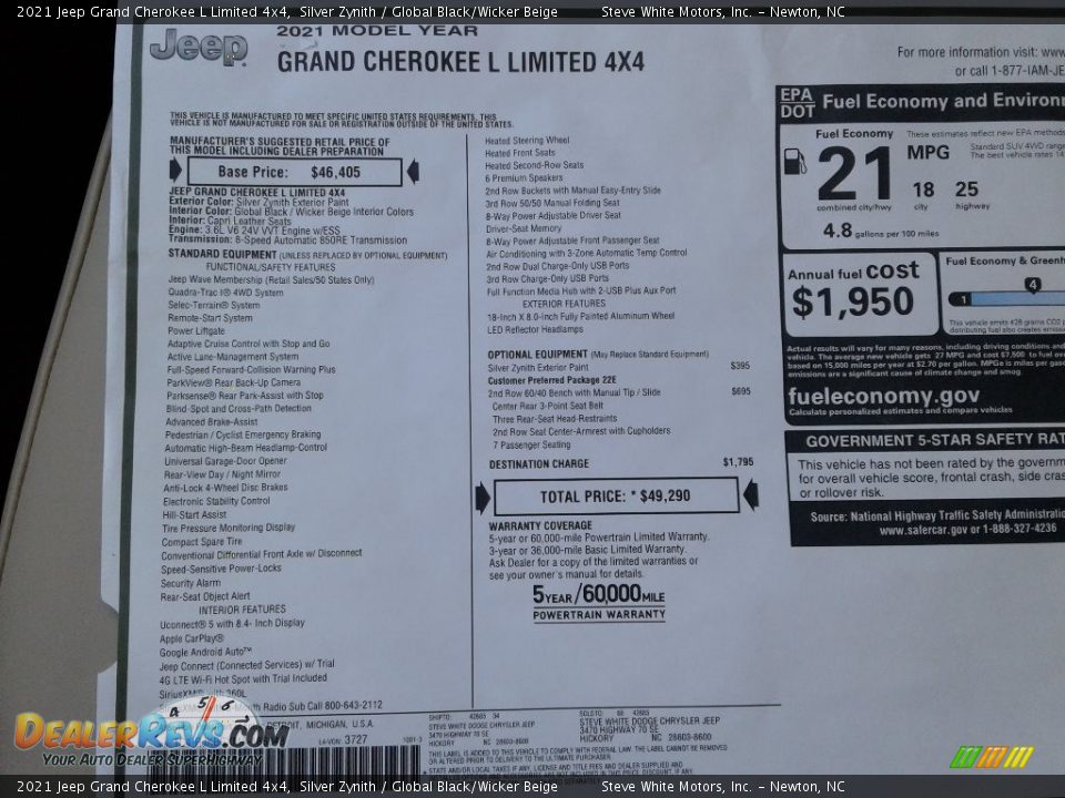 2021 Jeep Grand Cherokee L Limited 4x4 Silver Zynith / Global Black/Wicker Beige Photo #30